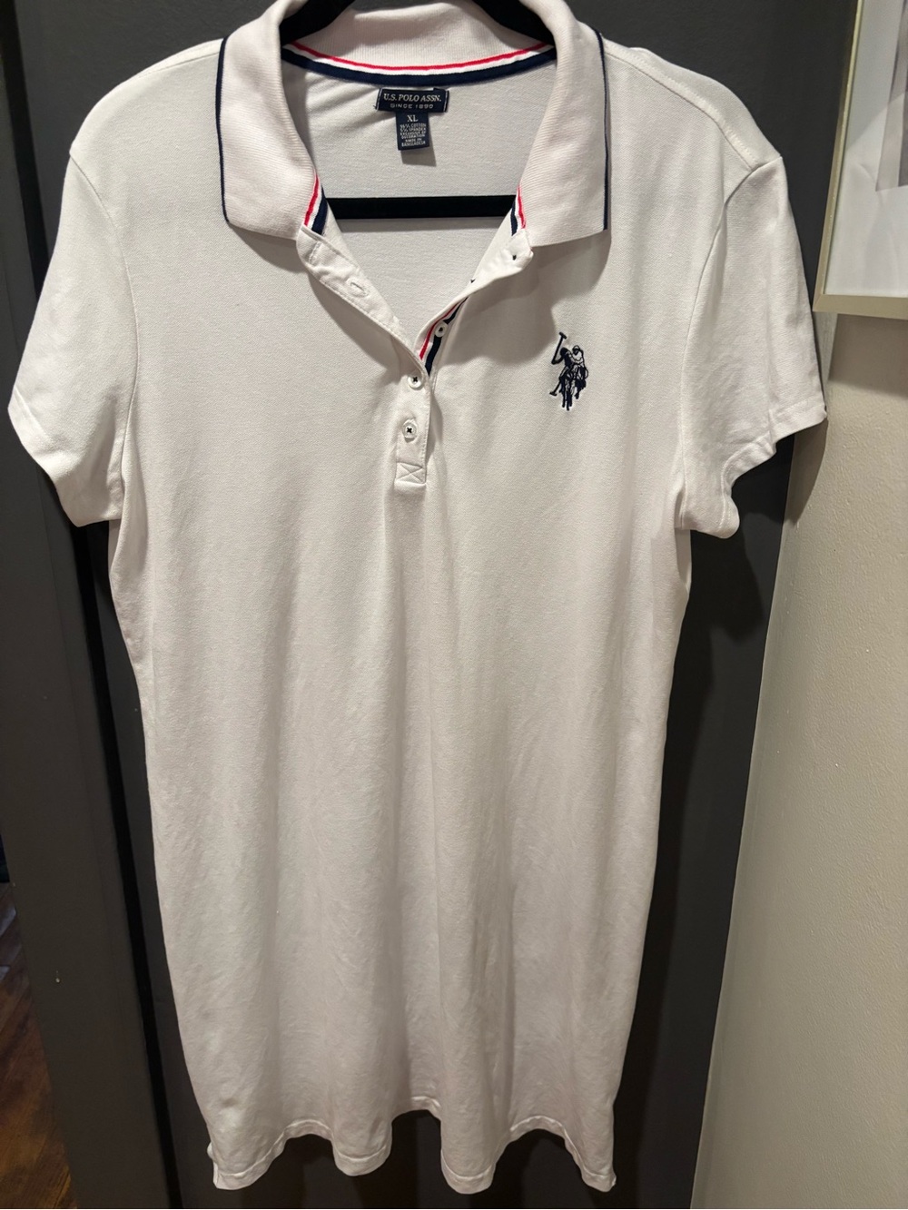 U.S. Polo Assn. White Polo Midi Dress with Navy Logo & Red-Trim Accents